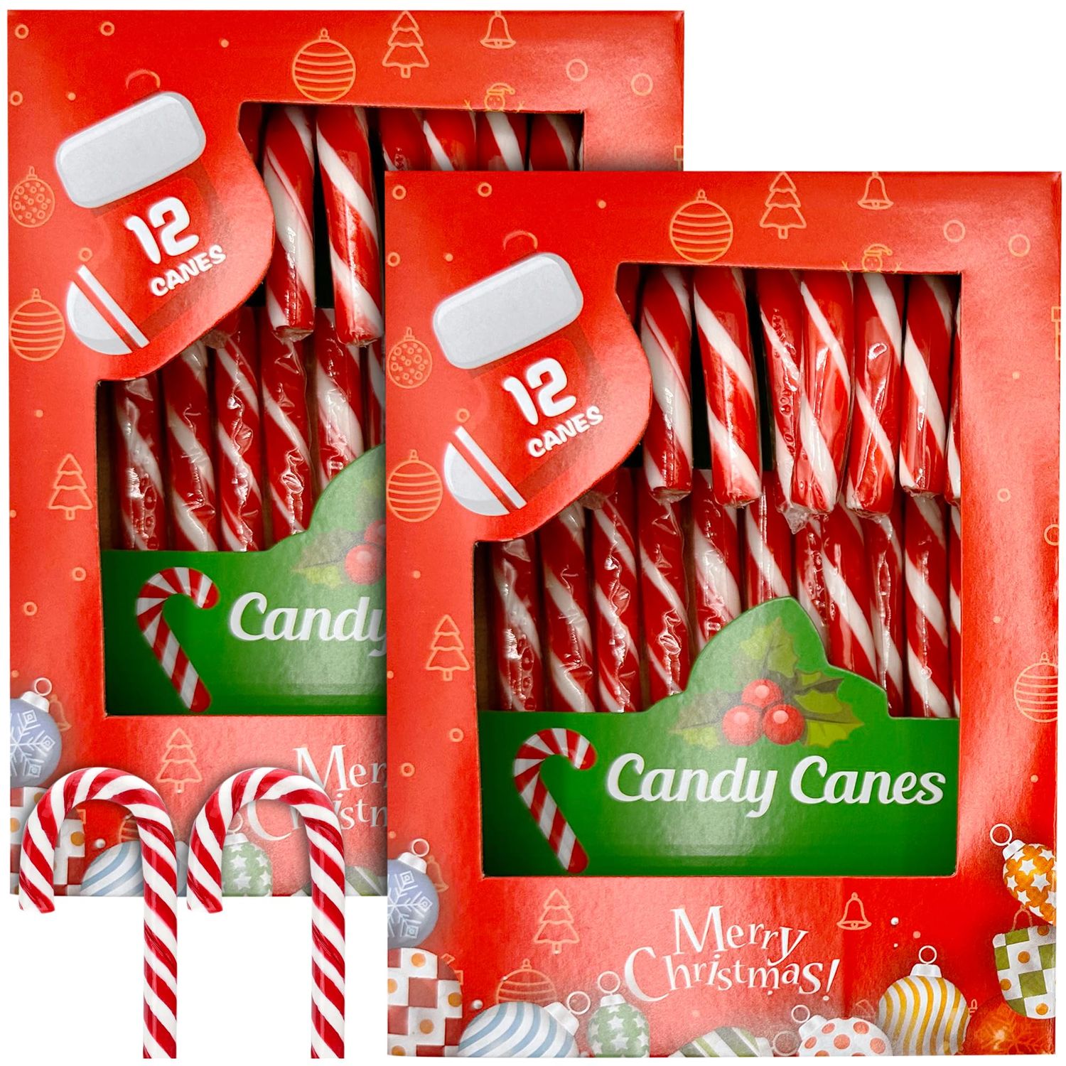 Candy Canes Peppermint Flavor - Individually Wrapped Classic Red And White - 2 Boxes of 12 (Total 24) Bulk Candy Canes - Perfect Christmas Holiday Gift