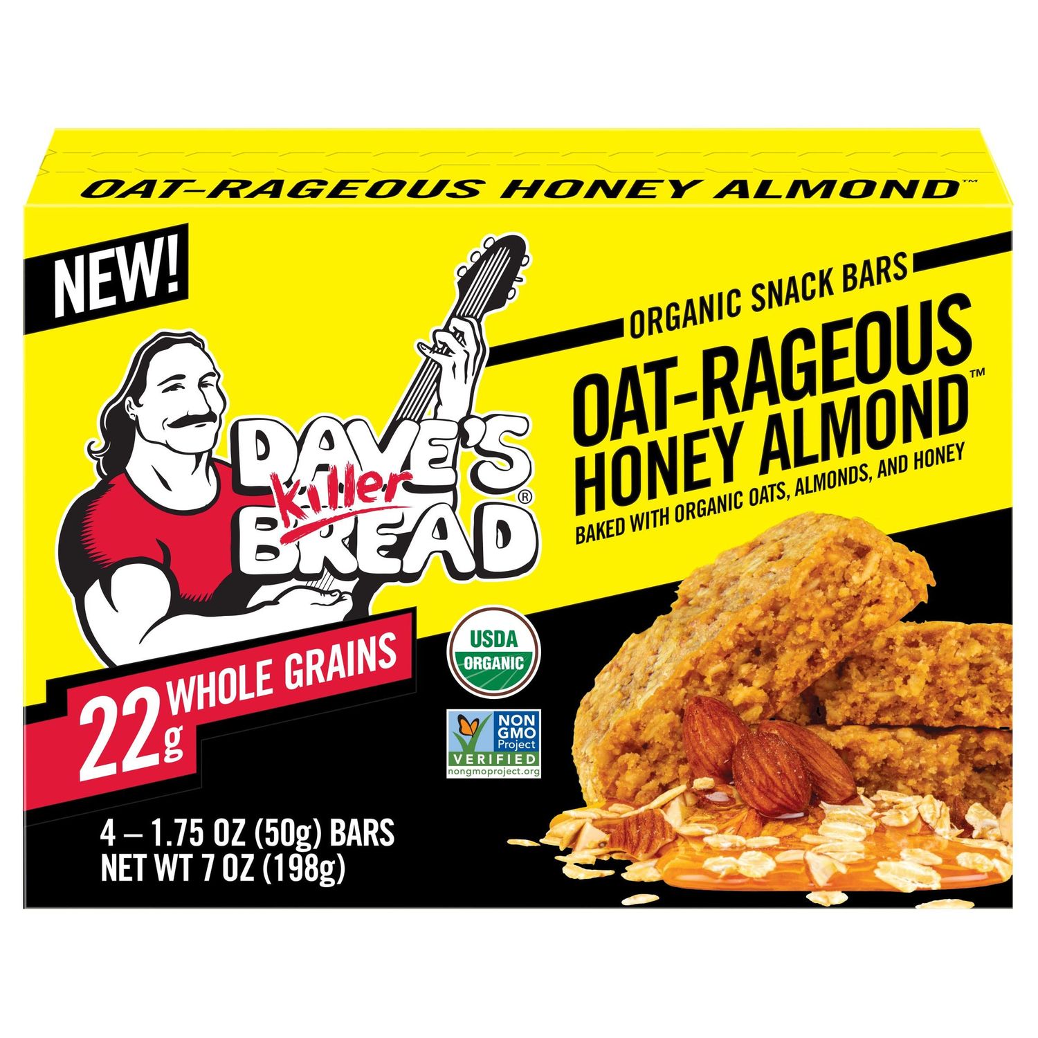 Dave&#39;s Killer Bread Oat-Rageous Honey Almond Organic Snack Bars, 4 Individually Wrapped Snack Bars (Pack of 2)