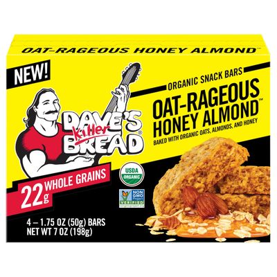 Dave&#39;s Killer Bread Oat-Rageous Honey Almond Organic Snack Bars, 4 Individually Wrapped Snack Bars (Pack of 2)