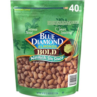 Blue Diamond Almonds Wasabi &amp; Soy Sauce Flavored Snack Nuts, 40 Oz Resealable Bag (Pack of 1)