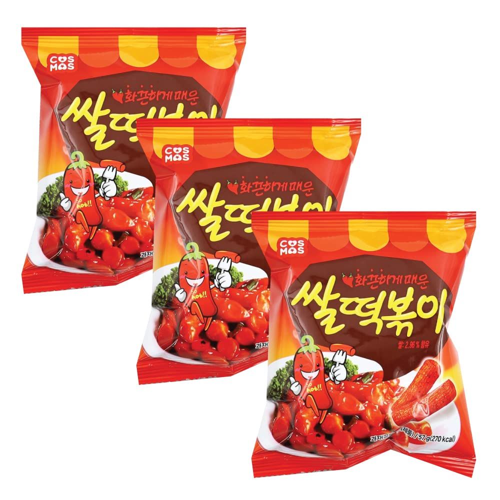 Tteokbokki Snacks Chip Korean Stir-Fried Rice Cake Flavor 57g x 3 pack, Spicy Topokki Ddeokbokki ë–¡ë³¶ì´