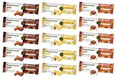 Protein Snack Bars Variety Pack - Dark Chocolate Almond, Peanut Butter Chocolate, Lemon Coconut - 13g Protein per Bar - High Fiber Energy Bars for Adults - 15 Crispy Bars, 5 Each Flavor