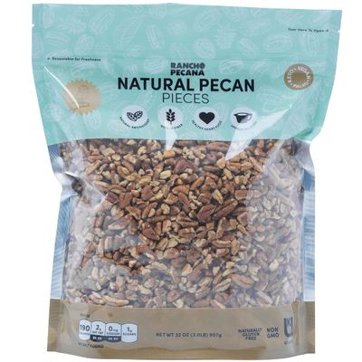 RANCHO PECANA - Natural Pecan Pieces, 2 LB, Gluten Free Chopped Pecans, non-GMO, Vegan Snack, Organic Snack, Kosher, Keto, 3g Protein per 1 oz, Resealable Bag