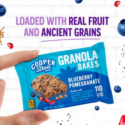 Cooper Street - Chewy Granola Bakes, Blueberry Pomegranate Oatmeal Cookies, Alternative to Granola Bars & Fruit and Vegetable Bars, No Nuts, Dairy, Soy & Artificial Ingredients, 12ct Economy 2 Packs