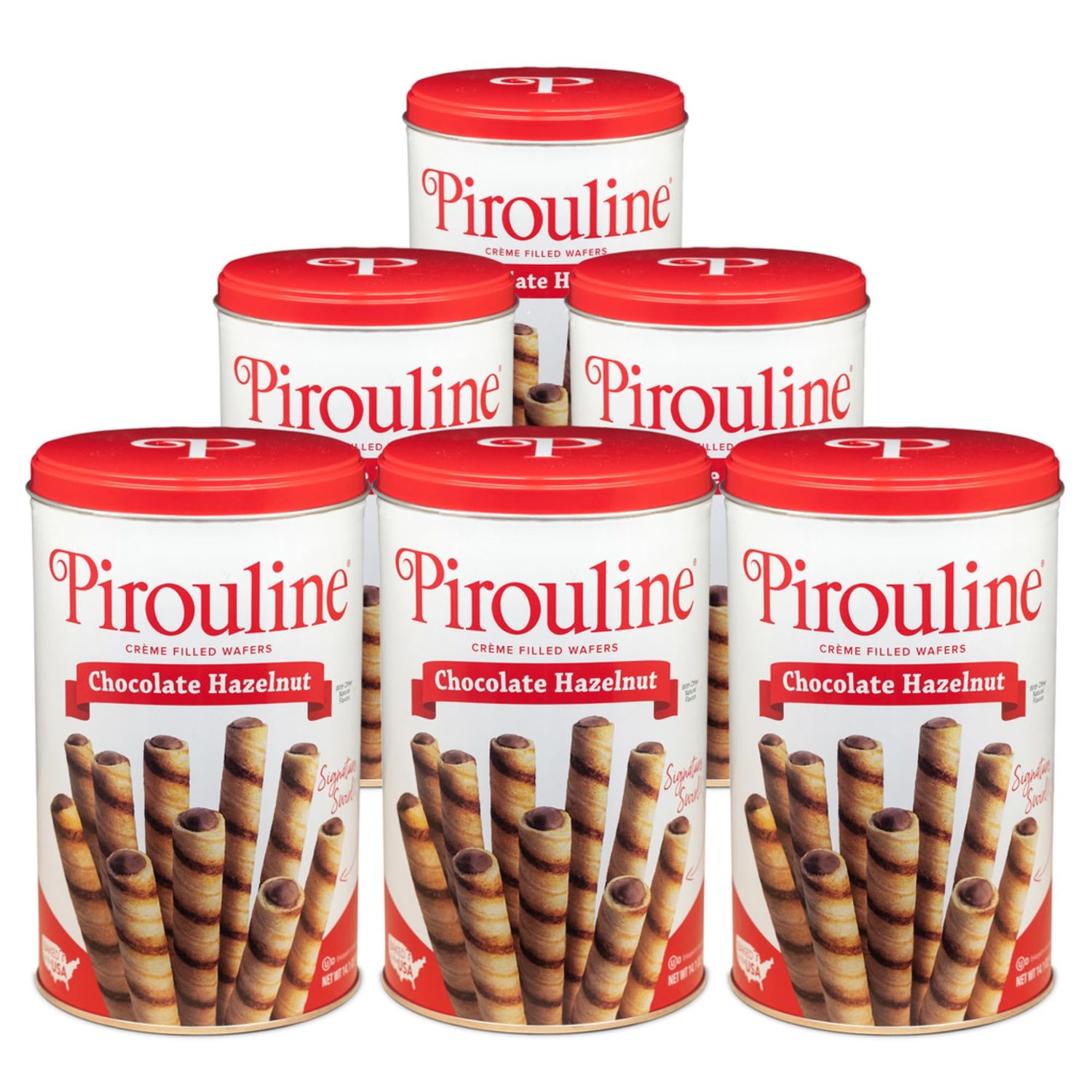 Pirouline Rolled Wafers - Chocolate Hazelnut - Rolled Wafer Sticks, CrÃƒÂ¨me Filled Wafers, Rolled Cookies for Coffee, Tea, Ice Cream, Snacks, Parties, Gifts, and More - 14.1oz Tin 6pk
