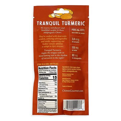 Chimes Tranquil Turmeric Adaptogen Ginger Chews Candy - (1 Pack With Ashwagandha, Reishi and Turmeric with Curcumin) Vegan, Gluten Free