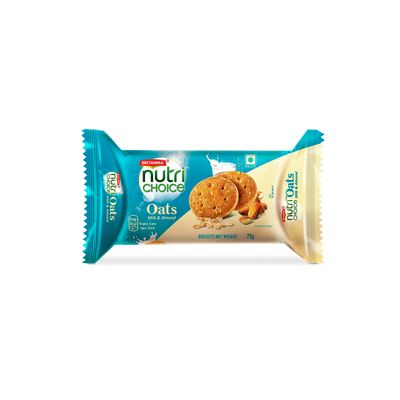 Britannia NutriChoice Oats Almond Milk 2.64oz (75g) - Crispy, Crunchy Tea Moments - Breakfast &amp; Tea Time Snacks (Pack of 6)