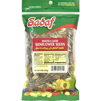 Sadaf Sunflower Seeds Roasted &amp; Salted - Dry Roasted Sunflower Seeds for Cooking and Snacking - Vegetarian Snack - Semillas de Girasol - 4 Oz Resealable Bag