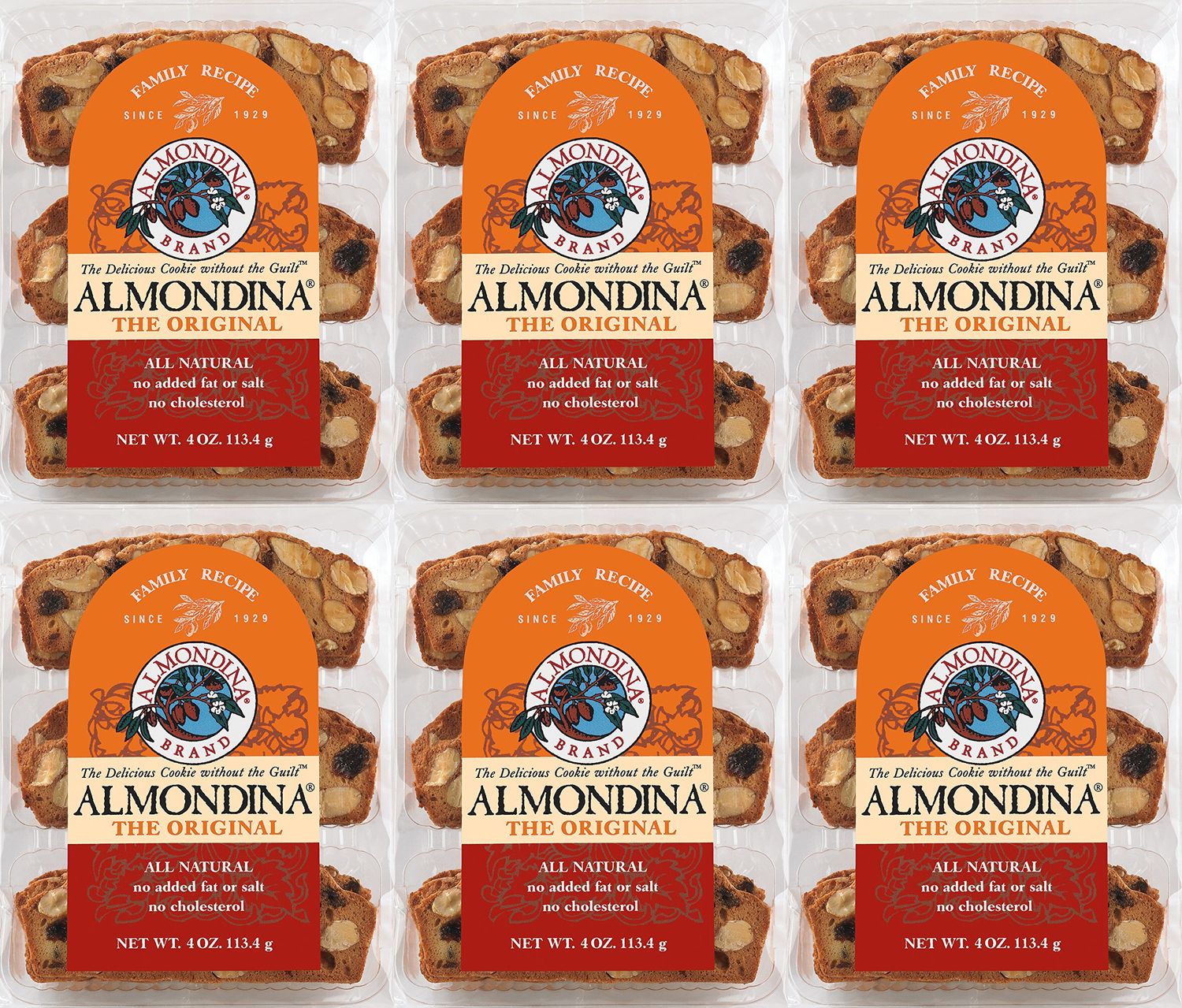 Almondina Almond Cookies, Original Flavor, Non-Dairy and Kosher Thin Cookies, Toasted with Natural Ingredients, Sweet and Crunchy Biscotti Snack, 4-Ounce Package (Pack of 6)