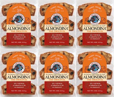 Almondina Almond Cookies, Original Flavor, Non-Dairy and Kosher Thin Cookies, Toasted with Natural Ingredients, Sweet and Crunchy Biscotti Snack, 4-Ounce Package (Pack of 6)