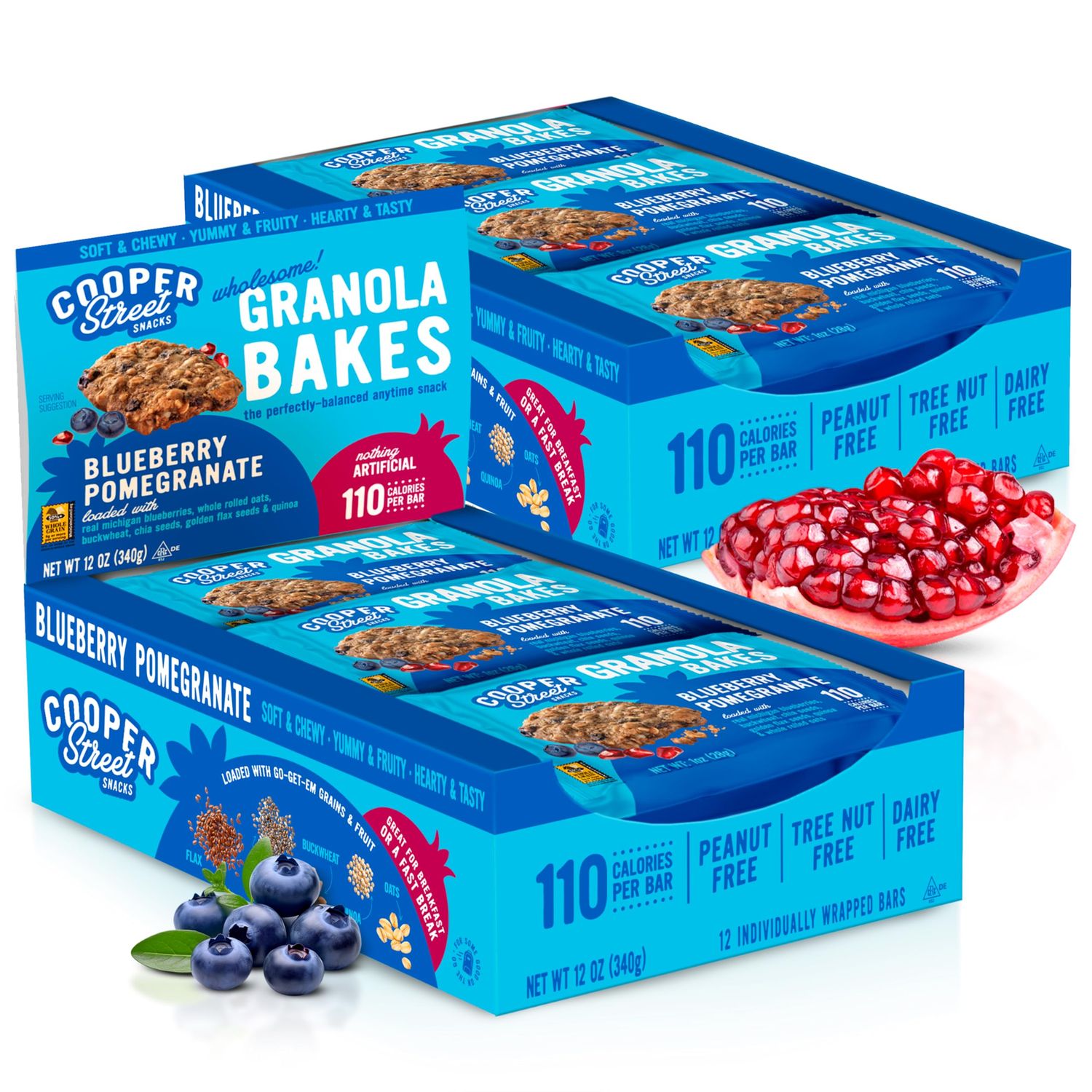Cooper Street - Chewy Granola Bakes, Blueberry Pomegranate Oatmeal Cookies, Alternative to Granola Bars &amp; Fruit and Vegetable Bars, No Nuts, Dairy, Soy &amp; Artificial Ingredients, 12ct Economy 2 Packs