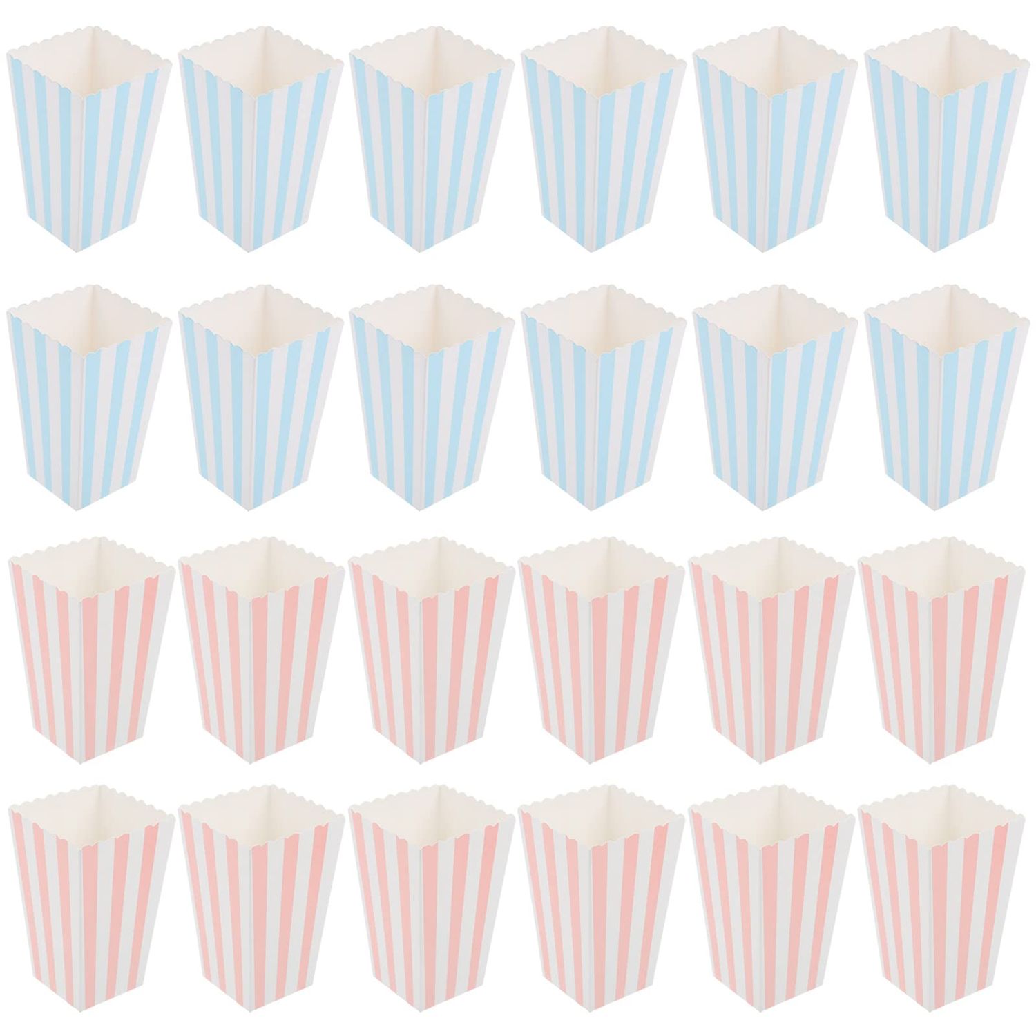 LUOZZY 24 Pcs Movie Theater Popcorn Boxes Paper Popcorn Boxes Popcorn Containers (PinkBlue Stripe)
