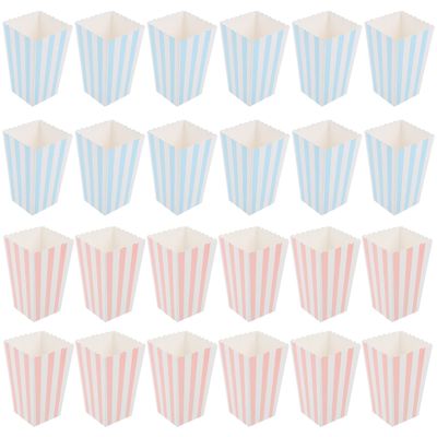 LUOZZY 24 Pcs Movie Theater Popcorn Boxes Paper Popcorn Boxes Popcorn Containers (PinkBlue Stripe)