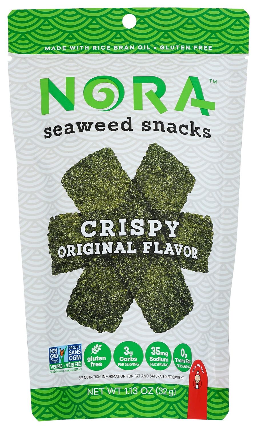 Nora Snacks Original Flavor Crispy Seaweed Snack, Gluten Free, Non GMO, 1.13 Ounce (Pack of 12)