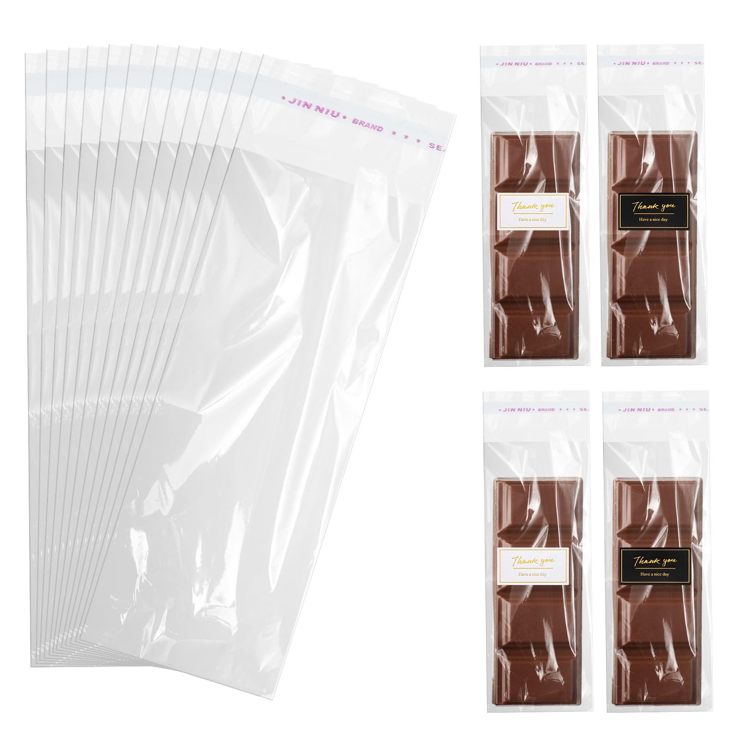 100pcs Pistachio Chocolate Bar Wrappers with 120pcs Thank You Stickers, 7.87 X 2.36Clear Self Sealing Candy Bar Wrappers for Candy Bar, Cookies, Treat, Party Favor