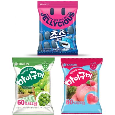 Korean Favorite Fruit Flavor Soft Candy 3 Pack (My Gummy Peach  Green Grape  Strawberry Orange) Chewing Jelly K-food Snack Orion