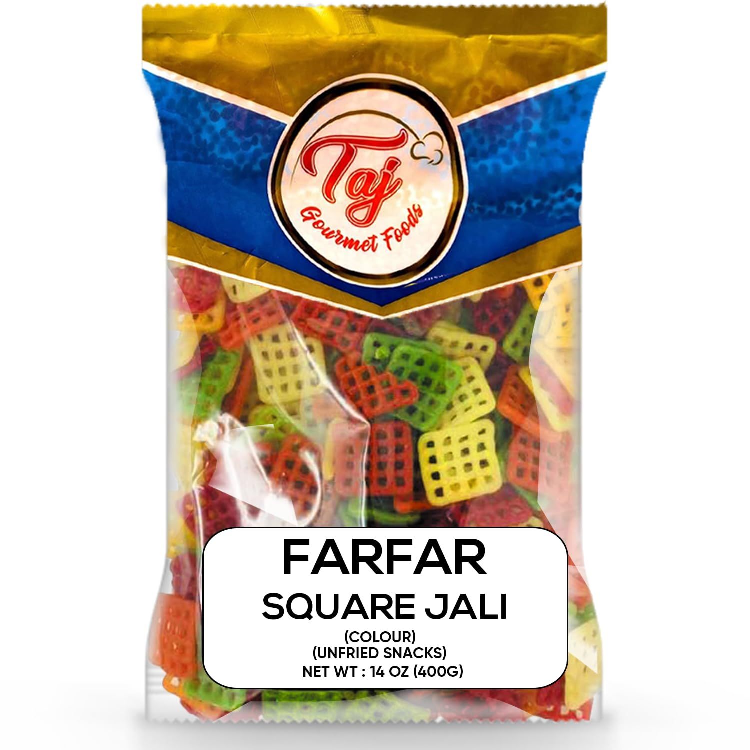 TAJ Square Jali Farfar Fryums (Wheat Pellet Tube), 400g