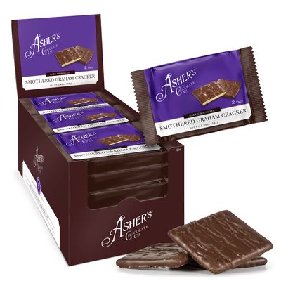 Asher&#39;s Chocolates, Chocolate Covered Grahams, Gourmet Sweet and Salty Candy, Individually Wrapped Snack, Family Owned Since 1892 (Dark Chocolate, 15 Count, 2 Packs)