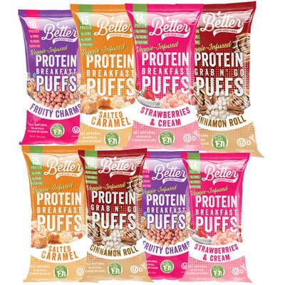 New BETTER THAN GOOD Keto Protein Puffs | 16g Protein, 2 Servings of Fruits &amp; Veggies | Paleo, Low Sugar, Low Calories, Gluten Free, Diabetic Friendly Keto Snacks (Sweet Sampler 8 Pack)