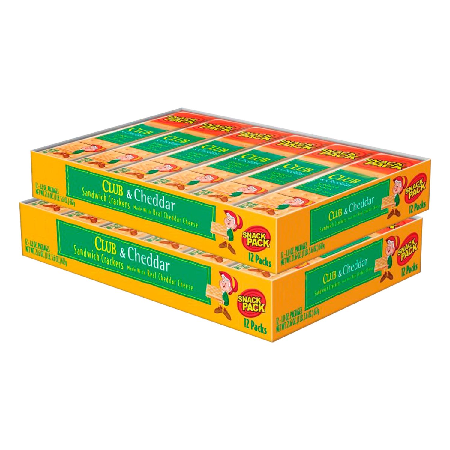 Club &amp; Cheddar Cheese Sandwich Crackers - Individually Wrapped Snack Packs with Original Club Crackers and Cheddar Cheese, Perfect On-the-Go Cheese Snack, 2 Boxes