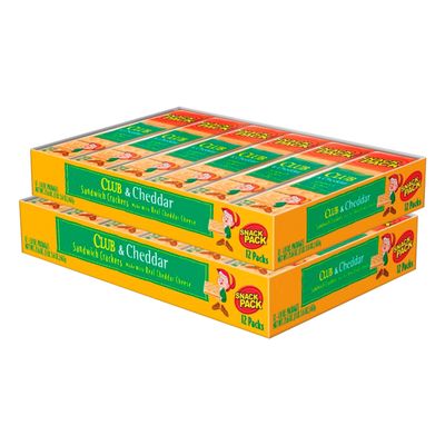 Club &amp; Cheddar Cheese Sandwich Crackers - Individually Wrapped Snack Packs with Original Club Crackers and Cheddar Cheese, Perfect On-the-Go Cheese Snack, 2 Boxes