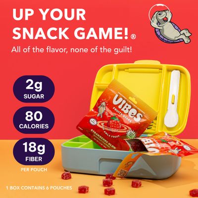 VIBES Strawberry Glow Fruity Stars - Delicious Low Calorie Gluten-Free Bulk Fruit Snacks - High Fiber Healthy Fruit Snacks for Kids, Teens, & Adults -2g Sugar - 6 Packs of 18 Fruit Gummies