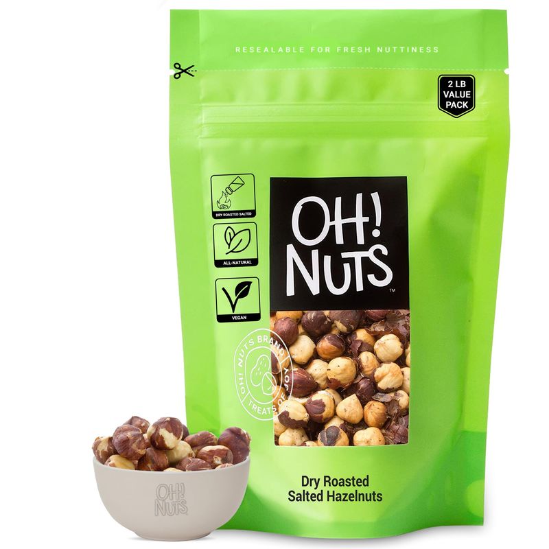Hazelnuts (Filberts) | Dry Roasted Salted | 2 lb | Healthy Whole Crunchy Skinned Cobnuts Snack | Packed in New York Zip-Seal Bag for Exceptional Freshness by Oh Nuts