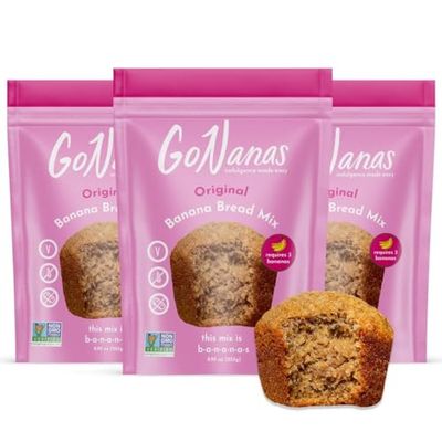 GoNanas Original Oat Flour Banana Bread Mix, Suitable for Plant Based Vegan Diets, Gluten Free Dairy Free Snacks, Healthy Snacks For Adults, Muffin Mix, Nut Free, Cupcakes Dessert, NON-GMO, 3pk