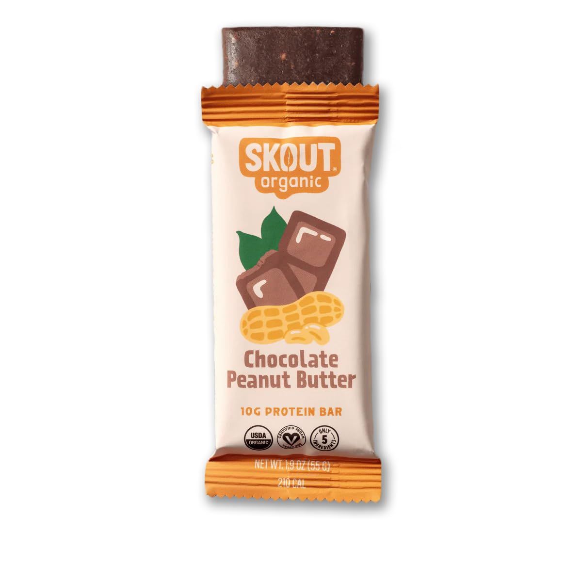 Skout Organic Plant-Based Protein Bars Chocolate Peanut Butter (12 Pack) 10g Protein - Vegan Protein Bars - Only 5 Ingredients - Easy Snack - Gluten, Dairy &amp; Soy Free