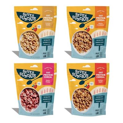 Seven Sundays Oat Protein Cereal, Variety Pack, 8 Oz Bag (Pack of 4), Gluten Free, 5g Upcycled Protein, 0g Refined Sugar, Crunchy Sweet Snack
