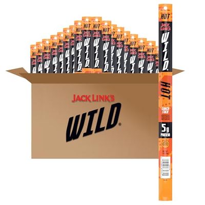 Jack Link&#39;s Wild Beef Sticks, Hot Spicy Meat Snack, Meat Stick with 5g of Protein, Individually Wrapped Beef Snack Sticks, 1 oz. (20 Count)