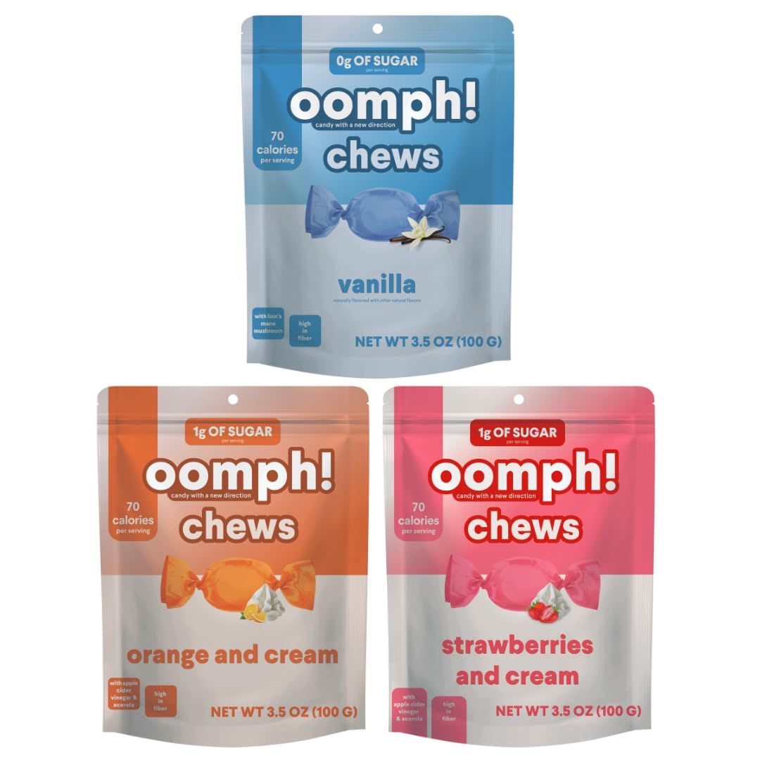 Oomph Sweets Creamiscle Chews Variety Pack Low Sugar Taffy, High Fiber Vegan Candy, Low Carb, Low Calorie Snack, Keto-Friendly, Gluten Free Dessert (3-Pack)