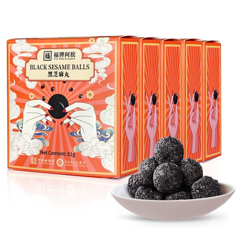Organic Black Sesame Balls Snacks, Gluten-Free Low Temp Roasted Non-GMO Plant Protein Sources Vegan Snacks (5 Boxes) 14.3 oz