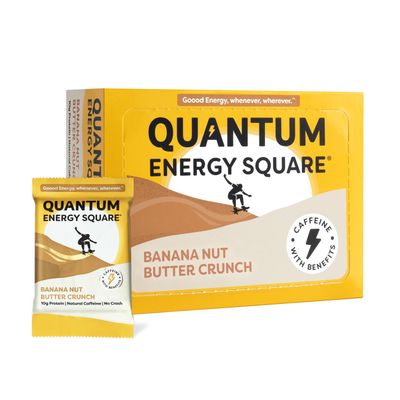 Quantum Energy Square: Energy Bar with Caffeine &amp; 10g Protein. Delicious Healthy Snack On The Go. (Vegan, Gluten-free, Soy-free, Dairy-free). Flavor: Banana Nut Butter Crunch 8Pk