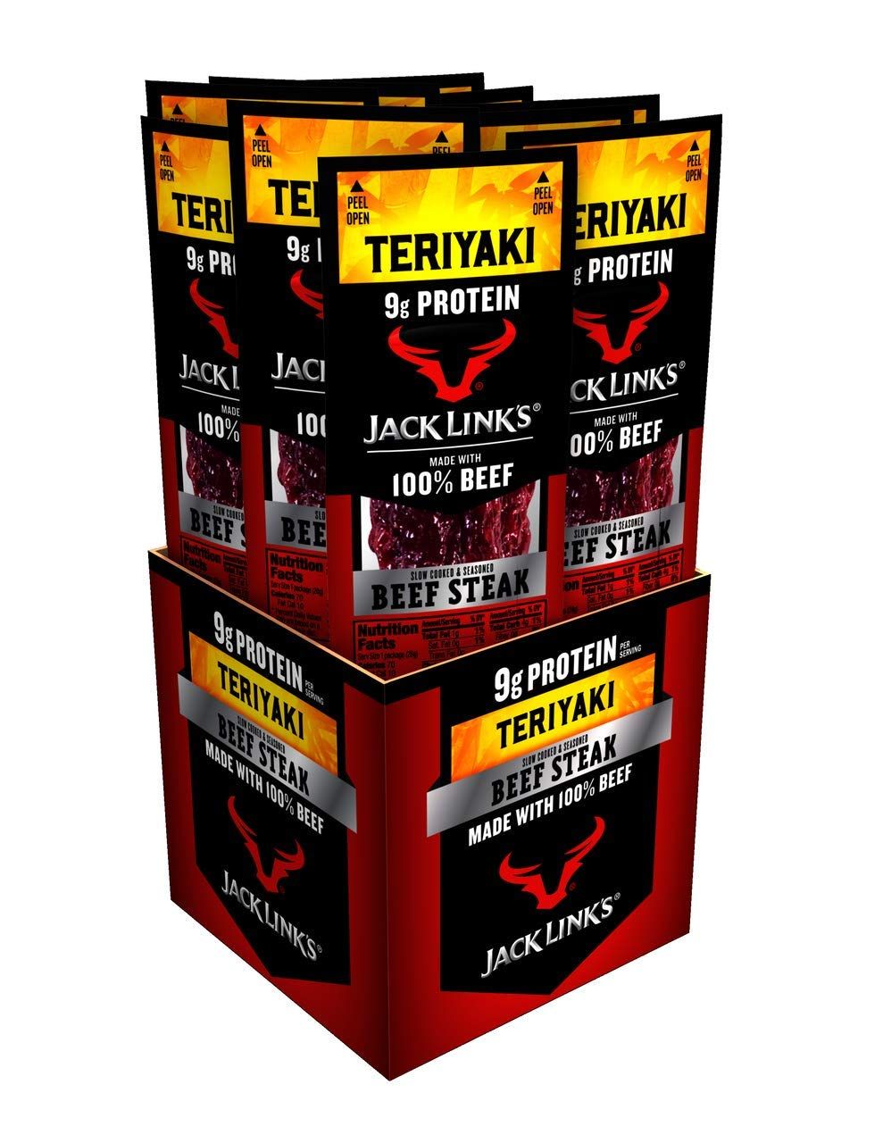 Jack Links Premium Cuts Beef Steak, Teriyaki, Great Snack with 9g of Protein and 9g of Carbs per Serving, Made with Premium Beef, 1 Ounce (Pack of 12)