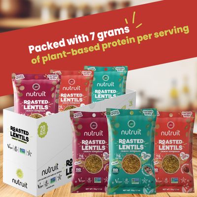 Nutruit Roasted Lentil Snacks - Tasty Snack Box with Vegan, Gluten Free, Non-GMO, High Protein, Low Calorie, Healthy On-The-Go Low Calorie Lentils Snacks - 1.2oz Packs (20-Pack Variety Box)