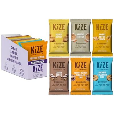 KiZE Energy Bar, Best Sellers Variety Pack, 4-8 Clean &amp; Simple Real Food Ingredients, 7-10g Protein, Gluten Free, Non-GMO, Soy Free, Mission Based, High Protein Snacks (10 Count)