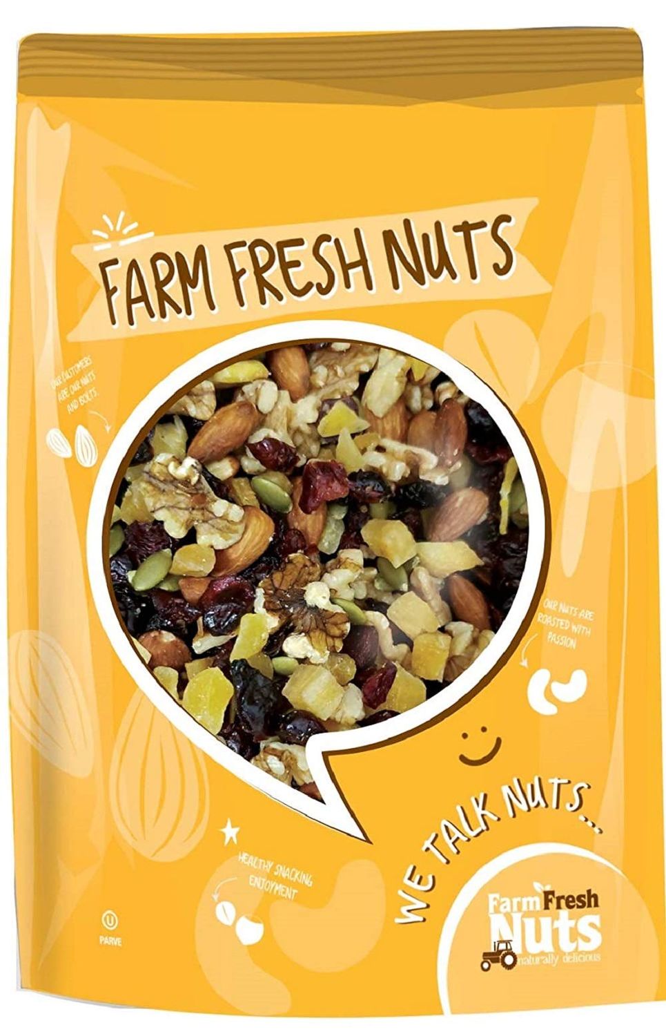 Omega Health Trail Mix (1 Lb.) - Natural Energy Snack Mix - A Heavenly Healthy Mix of Walnuts, Almonds, Pumpkin Seeds, Mango &amp; Cranberries - Farm Fresh Nuts Brand