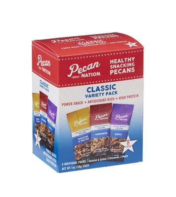 Pecan Nation Classic Variety Pecan Pieces 1 oz., Roasted Salted, Cinnamon, and Maple Pecans 8 Count (2 Pack)