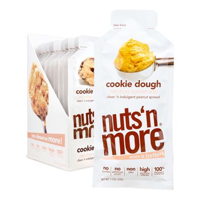 Nuts &#39;N More Cookie Dough Snack Packs  High Protein Peanut Spread, All Natural, Healthy, Omega 3s and Antioxidants  Low Carb, Low Sugar, Gluten Free, Non GMO (1.10oz Packets, 10 Pack)