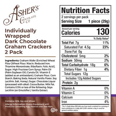 Asher's Chocolates, Chocolate Covered Grahams, Gourmet Sweet and Salty Candy, Individually Wrapped Snack, Family Owned Since 1892 (Dark Chocolate, 15 Count, 2 Packs)