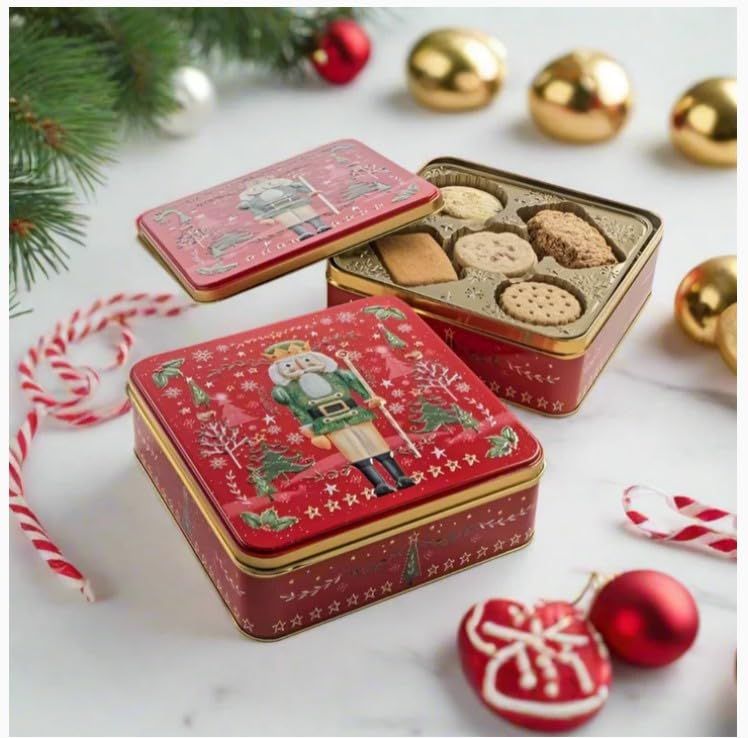 Farmhouse Biscuits, Nutcracker Embossed Tin of Assorted British Traditional Christmas Cookies, 14.1 oz
