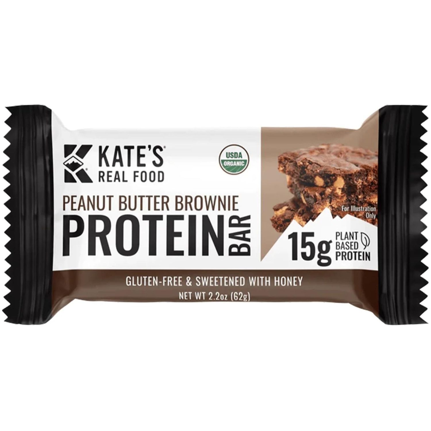 Kates Real Food Organic Protein Bars - (Peanut Butter Brownie, 2.2 oz, Pack of 12) - Plant Based Protein Bars - Gluten Free, Soy Free, Non GMO, Whole Grains, and All Natural