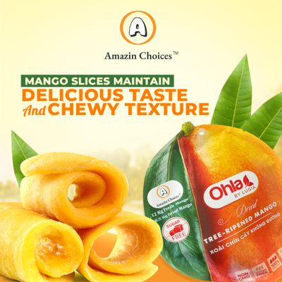 Amazin Choices Dried Tree-Ripened Mangoes - No Sugar, Non-GMO, Gluten Free, Vegan - Vietnamese Tropical Dried Fruit - Snack Viet - Fruit Snack - Delicious Snack- Soft Juicy Dried Mango Slices 7.05oz