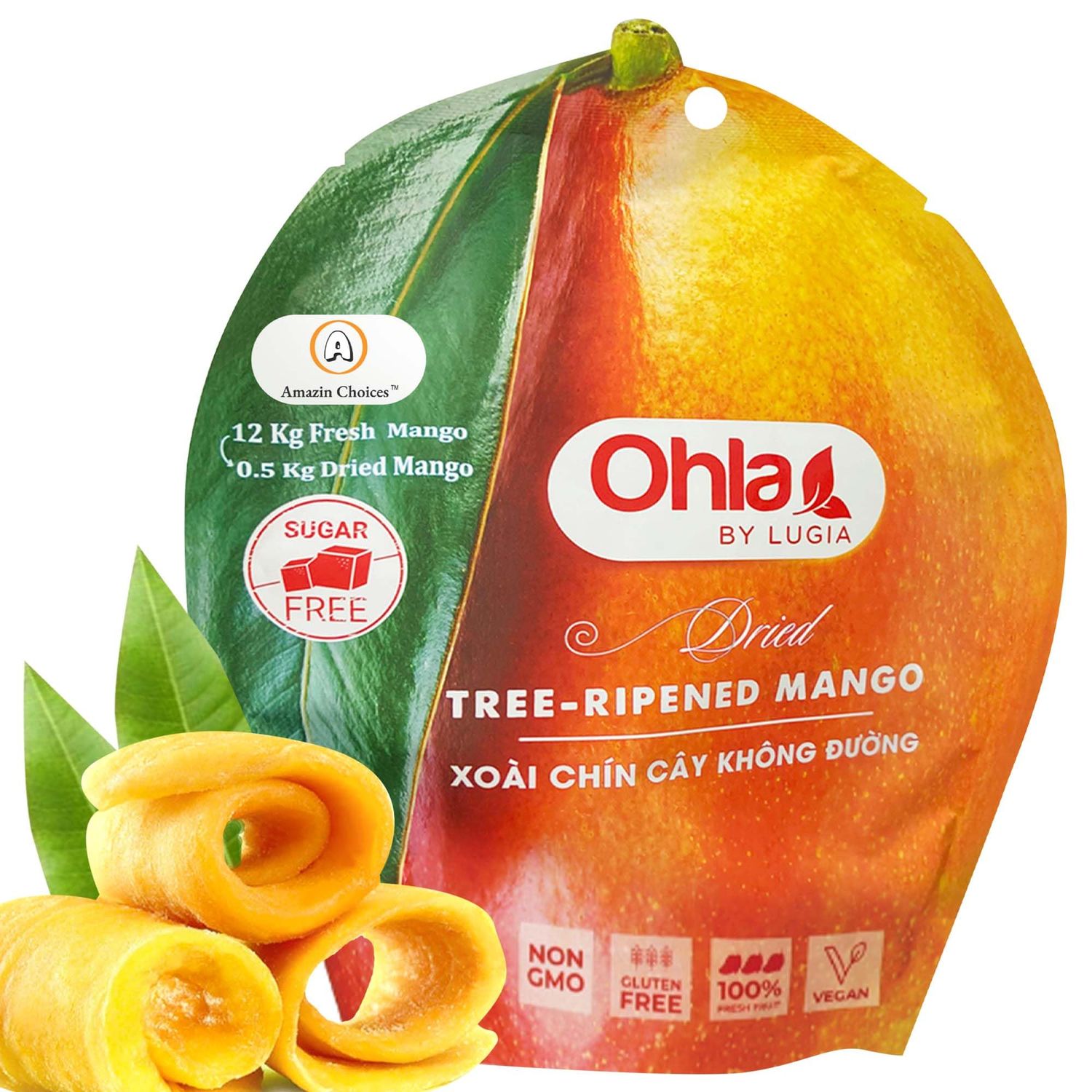 Amazin Choices Dried Tree-Ripened Mangoes - No Sugar, Non-GMO, Gluten Free, Vegan - Vietnamese Tropical Dried Fruit - Snack Viet - Fruit Snack - Delicious Snack- Soft Juicy Dried Mango Slices 7.05oz