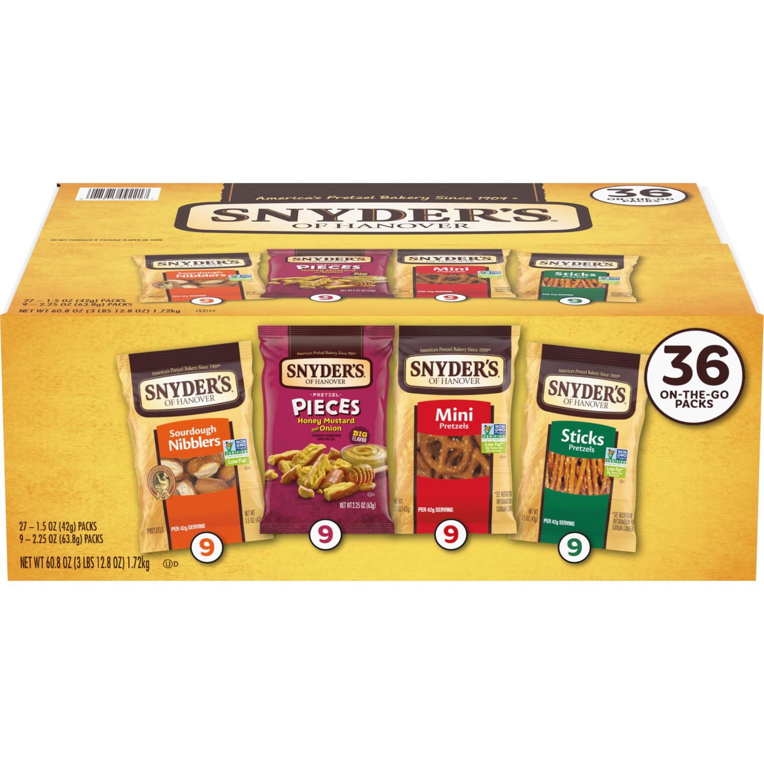 Snyder&#39;s of Hanover, Variety Pack Pretzels, Individual Packs, 4 Flavors, 36 Ct (Pack of 36)