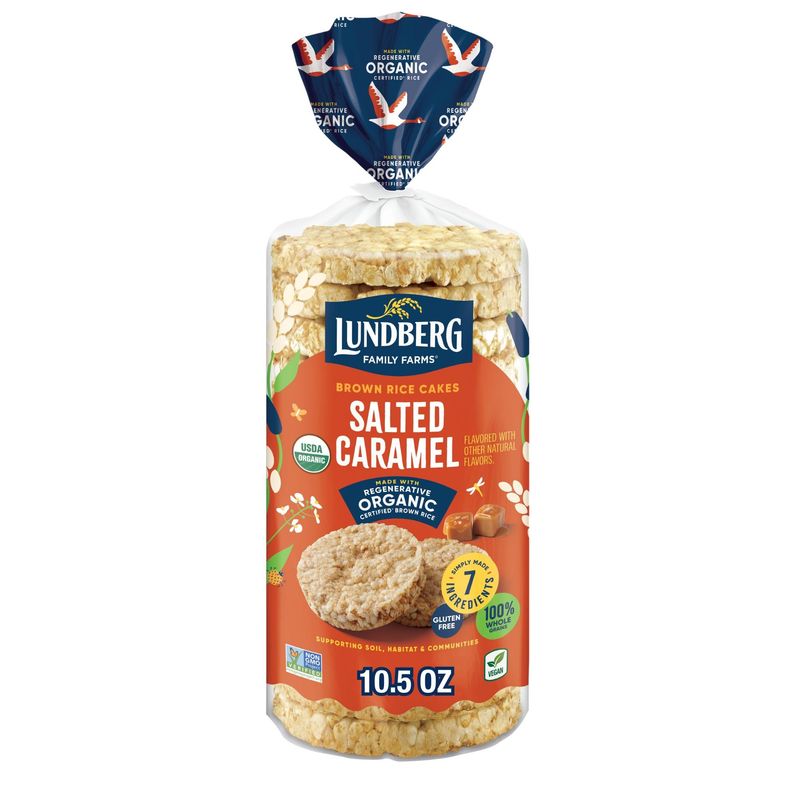 Lundberg Organic Whole Grain Brown Rice Cakes, Salted Caramel, Gluten-Free, Vegan, Healthy Snacks, 11 oz (1 Pack)