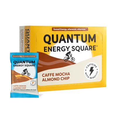 Quantum Energy Square: Energy Bar with Caffeine &amp; 10g Protein. Delicious Healthy Snack On The Go. (Vegan, Gluten-free, Soy-free, Dairy-free). Flavor: Caffe Mocha Almond Chip 8Pk