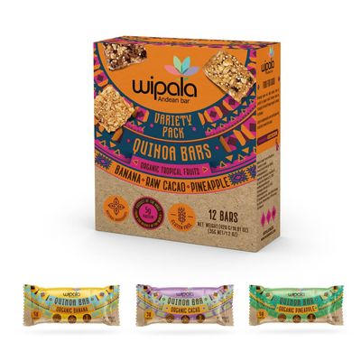 Wipala Protein Bars - Variety : Made with Quinoa and Andean Lupin, Vegan, Nut Free, Gluten Free, Non-GMO, 12 Pack