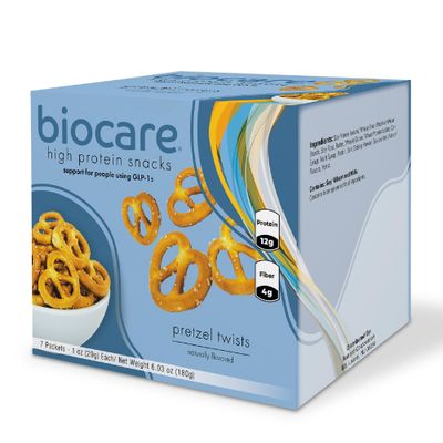 Biocare High Protein Snack, Provides 12g Essential Protein, 4g Dietary Fiber, Pretzel Twists (7 Count)